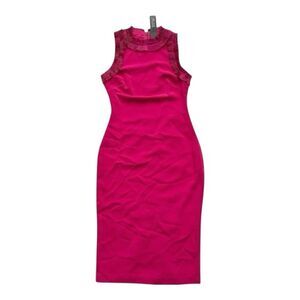 Badgley Mischka Fuchsia Sleeveless Ruffle Trim Midi Dress Size 2 Style BD5038